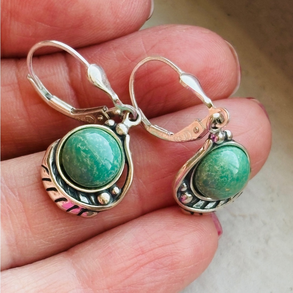 American West Sterling Silver Earrings with Green Turquoise